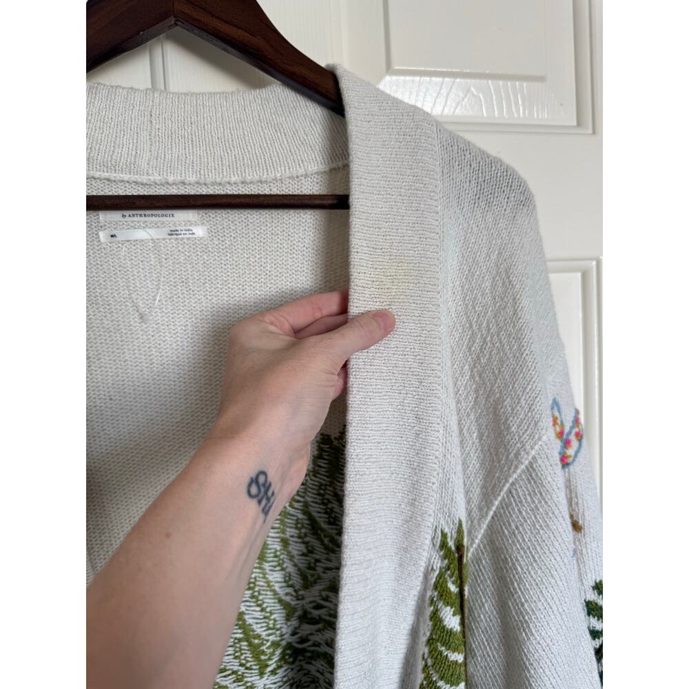 Anthropologie Dragon Fly Fern Slouchy Cotton Blend Kimono Cardigan Cream M/L - Picture 6 of 12